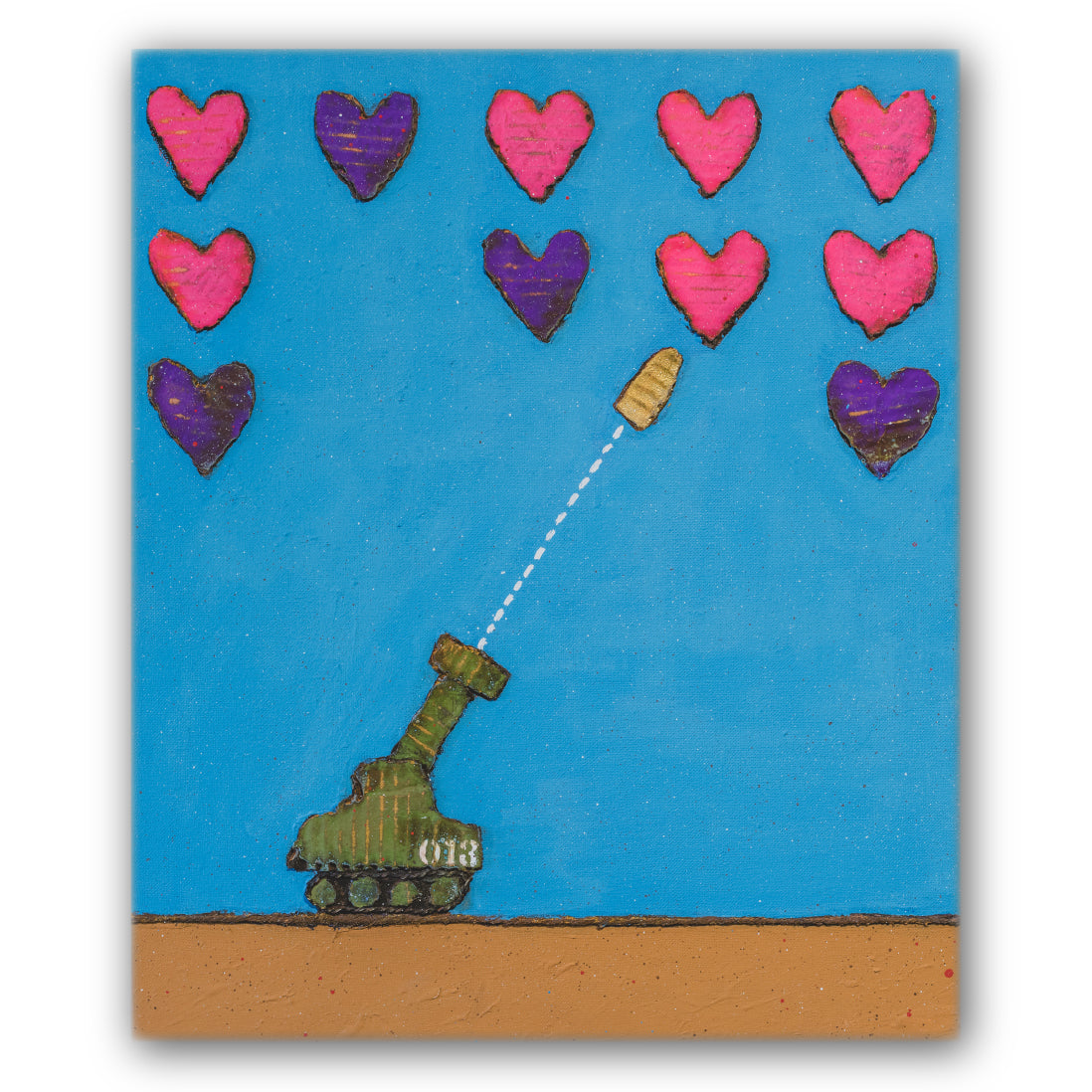 【戦車とハート】壁掛けのできる小さな絵画