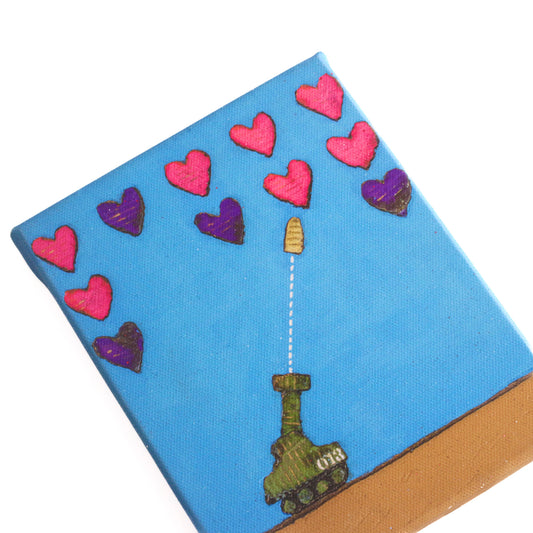 【戦車とハート】壁掛けのできる小さな絵画