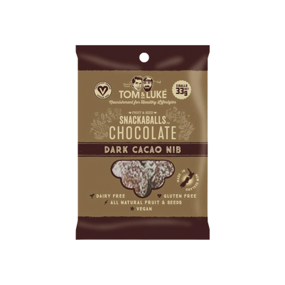 TOM & LUKE フルーツ＆ナッツボール ダークカカオニブ 33g。精製砂糖・乳製品不使用。グルテンフリーのお菓子です。