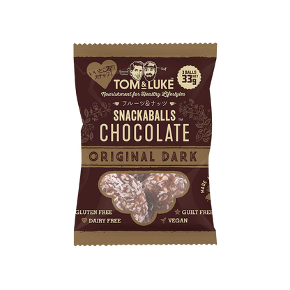 TOM & LUKE フルーツ＆ナッツボール オリジナル ダーク 33g。精製砂糖・乳製品不使用。グルテンフリーのお菓子です。